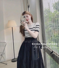 ÁO LEN KẺ MONGTOGI CỔ TRÒN NỮ THU ĐÔNG