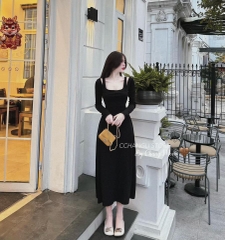 VÁY LEN MIDI CỔ VUÔNG ĐAN(xả 128k)