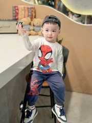 BỘ NGƯỜI NHỆN DÀI TAY ÁO TRẮNG QUẦN NỈ XANH THAN CHO BÉ TRAI