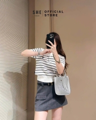 ÁO LEN KẺ THÊU GẤU CỘC TAY NỮ SẴN (SALE 95k)