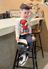 BỘ NGƯỜI NHỆN DÀI TAY ÁO TRẮNG QUẦN NỈ XANH THAN CHO BÉ TRAI (MÃ CŨ KO BÁN)