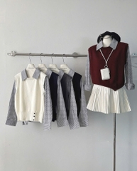 ÁO LEN PHỐI SƠ MI 5 MÀU NỮ THU ĐÔNG