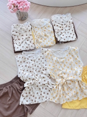 SET ÁO CHẤM BI PHỐI REN KÈM ĐAI THẮT ĐIỆU ĐÀ NỮ SẴN (SALE 139k)