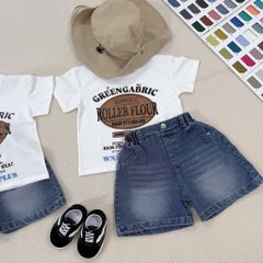 SÉT BỘ ÁO PHÔNG KEM ROLLER FLOUR QUẦN SHORT JEAN CHO BÉ TRAI