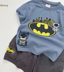 SÉT COTTON BATMAN XANH  PHỐI QUẦN SOOC TÚI HỘP TONE GHI CHO BÉ TRAI