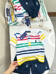 SÉT ÁO POLO SẮC MÀU QUẦN KAKI THAN THÊU TRÀN BÉ TRAI