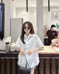 SƠ MI CỘC TAY XANH TRẮNG THÊU CHỮ D NỮ (XẢ 55k)