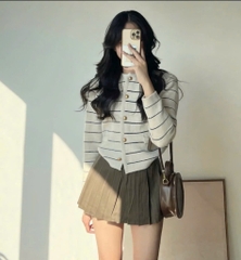 ÁO LEN KẺ CARDIGAN CÚC DÀI TAY NỮ THU ĐÔNG