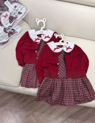 SET VÁY CARDIGAN ĐỎ TIỂU THƯ DÀI BÉ GÁI