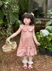 VÁY ĐŨI HỒNG CỔ SEN ĐUÔI CÁ TIỂU THƯ CHO BÉ GÁI SẴN (SALE 65k)