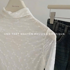 ÁO REN 2 MÀU ĐEN TRẮNG NỮ THU ĐÔNG