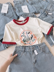 SET ĐỒ SHORT BÒ PHỐI VIỀN ĐỎ HOẠ TIẾT NỮ