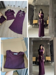 SET BỘ TÍM ÁO CROP MIX CHÂN VÁY DÀI NỮ SẴN