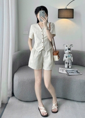 SÉT BỘ LINEN CỘC QUẦN BÁN CHUN CÀI SAU HÀNG THIẾT KẾ NỮ