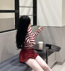 SET ÁO KẺ ĐỎ PHỐI QUẦN BÈO GẤU Sẵn( XẢ 79k)