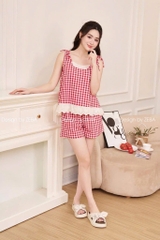 SET KẺ CARO ĐỎ NỮ PHỐI REN SẴN