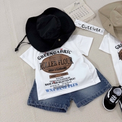SÉT BỘ ÁO PHÔNG KEM ROLLER FLOUR QUẦN SHORT JEAN CHO BÉ TRAI