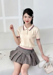 ÁO POLO LEN VIỀN SỌC MÀU BE NỮ SẴN