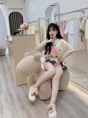 SET BỘ ÁO PHÔNG CÔ GÁI MIX QUẦN ĐÙI HỒNG NỮ SẴN