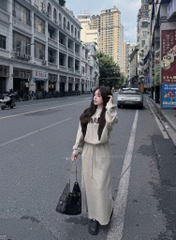 SET TĂM LÔNG THỎ CHÂN VÁY MÀU BE NỮ THU ĐÔNG