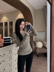SET ÁO THUN ZIP 2 MÀU RÊU TRẮNG NỮ THU ĐÔNG
