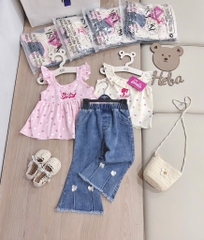 SET DÀI 3 CHI TIẾT BARBIE QUẦN JIEAN NƠ BÉ GÁI
