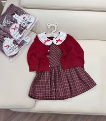 SET VÁY CARDIGAN ĐỎ TIỂU THƯ DÀI BÉ GÁI