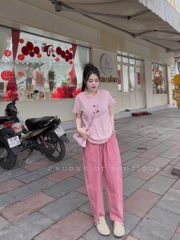 SET BỘ ÁO PHÔNG QUẦN BAGGY HỒNG NỮ