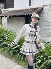 SET LEN LÔNG THỎ DIOR PHỐI SỌC CV XẾP LY 2 LỚP NỮ THU ĐÔNG SẴN