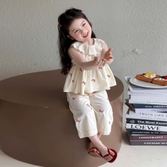 SET BỘ HOMEWEAR BÈO ĐÍNH NƠ BÉ GÁI SẴN
