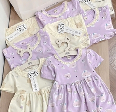 SET 2 VÁY COTTON GẤU TONE BE TÍM BÉ GÁI (TĂNG GIÁ)(XẢ 95k)
