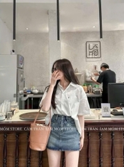 SƠ MI CỘC TAY XANH TRẮNG THÊU CHỮ D NỮ (XẢ 55k)