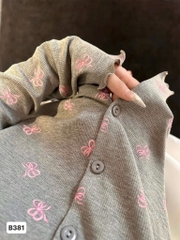 SET BỘ PIJAMA XÁM VIỀN BÈO NƠ NỮ