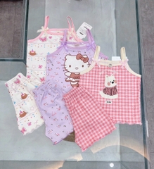 SET 3 BỘ ÁO 2 DÂY HELLO KITTY TÍM KẺ HỒNG BE BÉ GÁI SẴN(XẢ 85k)