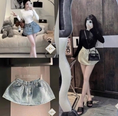 CHÂN VÁY BÒ NỮ DÁNG NGẮN 2 MÀU