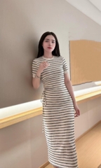 VÁY LEN NỮ KẺ DÚT EO PHỐI VIỀN SẴN