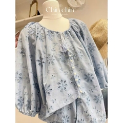 SET BỘ BÈO XANH DƯƠNG HOẠ TIẾT HOA NỮ