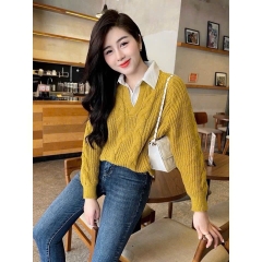 ÁO LEN CỔ SƠ MI 2 MÀU NỮ THU ĐÔNG