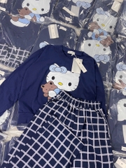 SET ÁO HELLO KITTY MIX QUẦN KẺ SIÊU XINH NỮ THU ĐÔNG SẴN