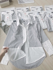 ÁO SƠ MI GU PHỐI KẺ DÀI TAY NỮ SẴN