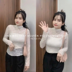 ÁO REN 2 MÀU ĐEN TRẮNG NỮ THU ĐÔNG