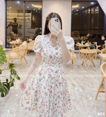 VÁY HOA CHẠY DÂY CỔ V 2 LỚP SẴN