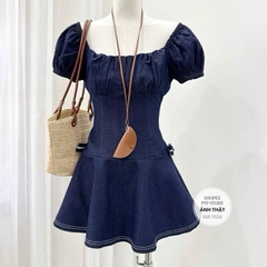 VÁY JEAN DENIM DÁNG XOÈ ĐÍNH 2 NƠ