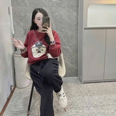 BỘ NỈ ÁO ĐỎ CHOA QUẦN ĐEN NỮ