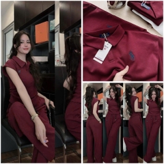 SET POLO ĐỎ XẾP LI EO QUẦN ỐNG RỘNG NỮ SẴN (SALE 140k)