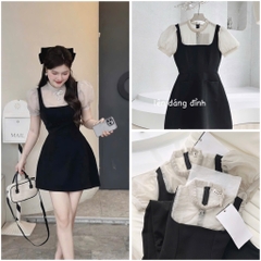 VÁY PHỐI XẾP LI CỔ TAY BỒNG NỮ SẴN( SALE 144k )