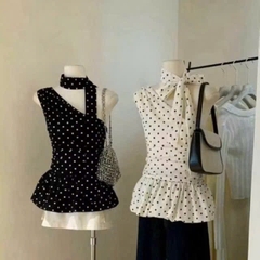 ÁO CHẤM BI LỆCH VAI CHO NỮ