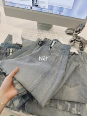 QUẦN JEANS NỮ RÁCH GẤU PHỐI ĐỈA ỐNG SUÔNG SẴN