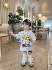 SÉT 3 ÁO CỘC HELLO KITTY TRẮNG HỒNG ĐEN BÉ GÁI SẴN (XẢ 75k)