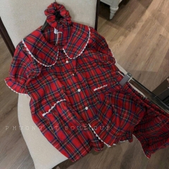 SET BỘ KẺ ĐỎ VIỀN REN CỘC NỮ